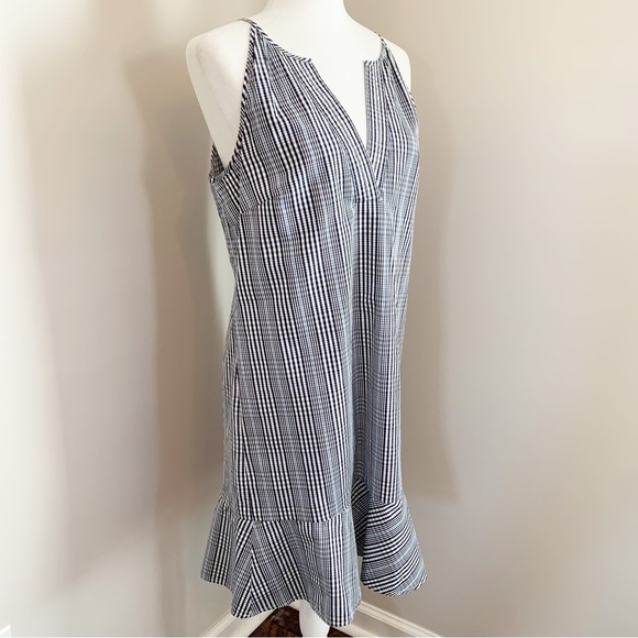 SOLD!  J CREW 6 Navy Blue Plaid Flutter Hem Flounce Halter V Neck Shift Dress - Picture 9 of 15